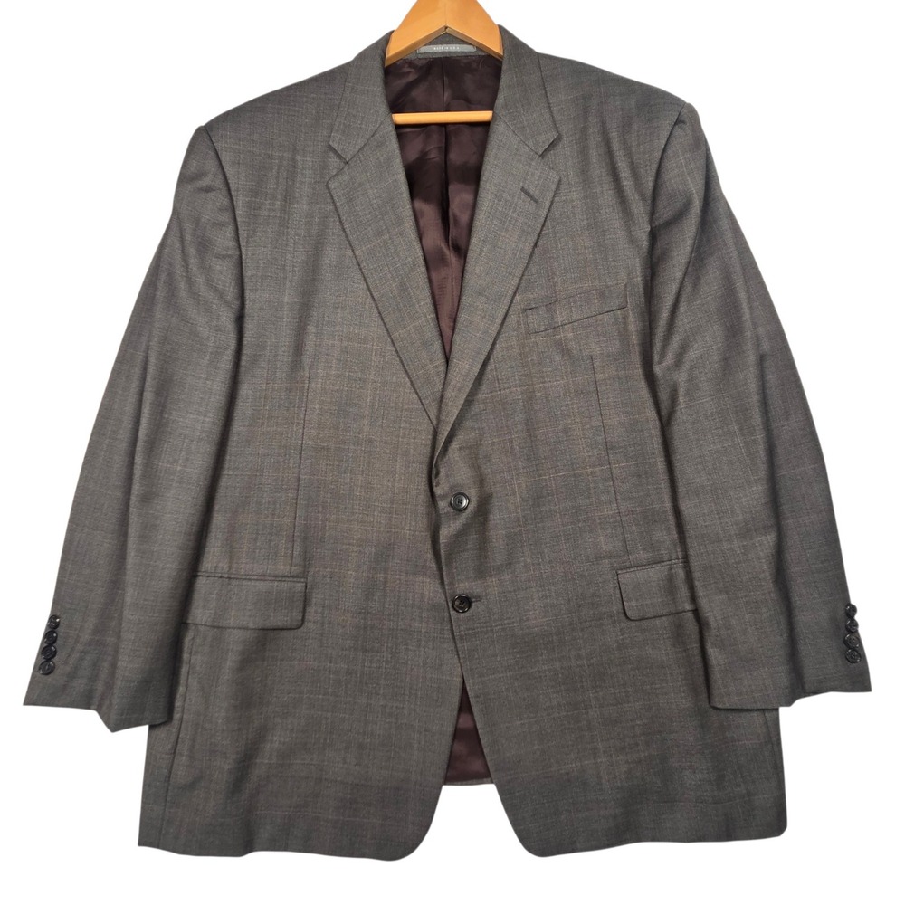 Hickey Freeman Sport Coat Mens 50R Grey Loro Piana Wool Plaid Blazer USA Made